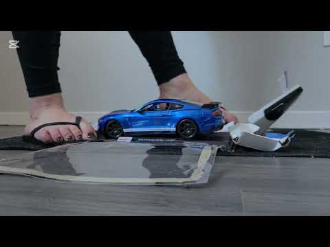 Shelby Mustang unboxing with flip flops by Pebbles #crushexperiment #modelcarcrush  #asmrcrush