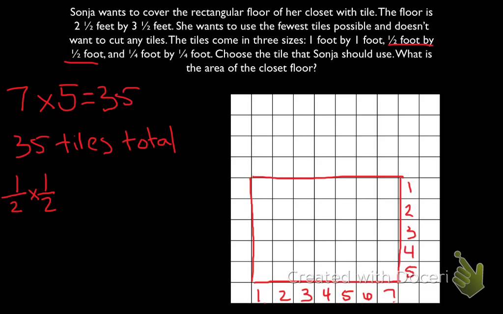 Finding Area Of A Rectangle With Fractional Sides Tiling Youtube