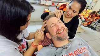 1.5 HOUR WHITE HAIR PLUCKING TREATMENT GOT ME CRYING! 😭 All Handsome Cambodian Men DO THIS! ASMR 🇰🇭