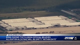 Top Florida official says ‘Alligator Alcatraz’ will likely be empty within days, email shows