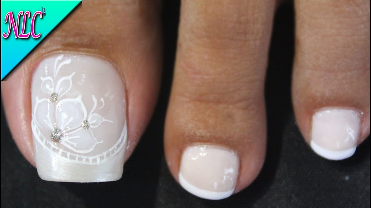 DISEÑO DE UÑAS PARA PIES FRANCÉS CON FLORES EN BLANCO ¡Muy Fácil! - FRENCH  NAIL ART - NLC - thptnganamst.edu.vn