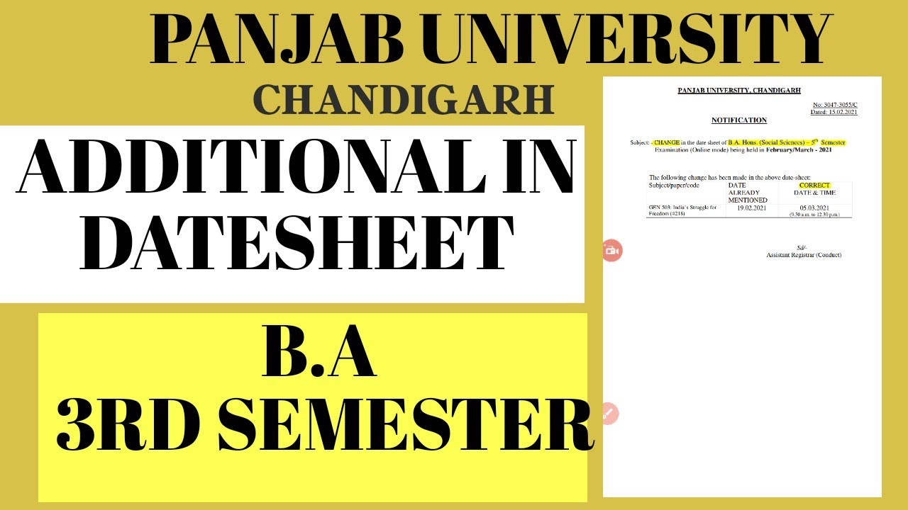 B.A 3RD SEMESTER DATE SHEET 2021(ADDITIONAL) PUNJAB UNIVERSITYHCP