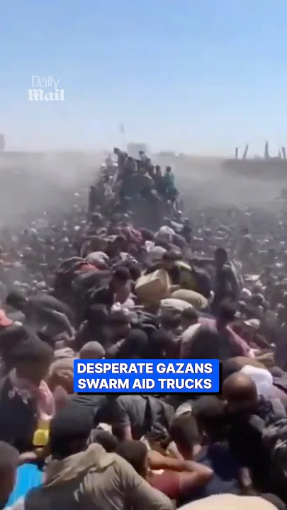 New footage of Palestinians swarming aid trucks entering Gaza