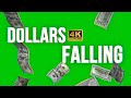 Dollars Money Falling Free Background Animation Green Screen 4K UHD