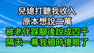 兒媳打聽我收入原本想說二萬被老伴踩腳後說成四千隔天一幕我頓時傻眼了#深夜淺讀 #為人處世 #生活經驗 #情感故事