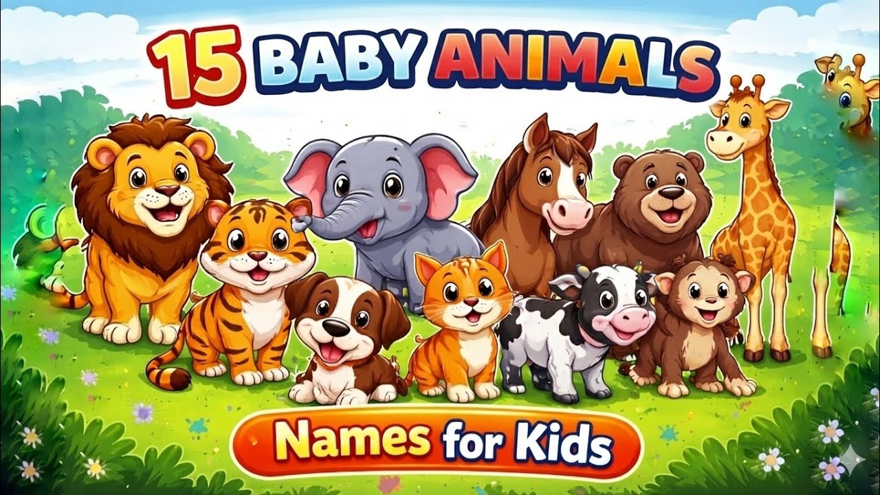 15 Baby Animals Name | Baby Animals for Kids | Learn Baby Animals in English & Hindi