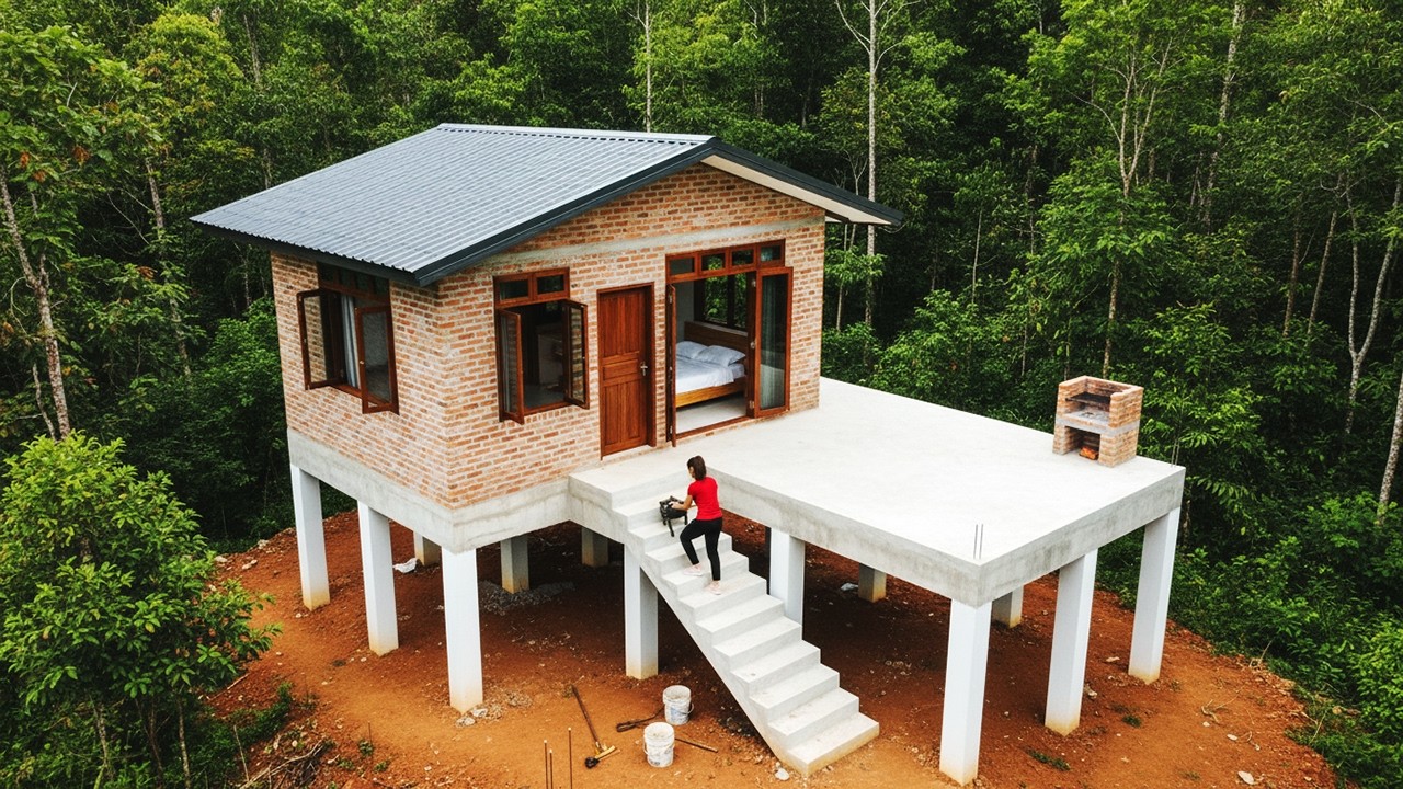 Young Female CEO Leaves the City – Builds a Brick Kitchen & Swimming Pool in the Forest