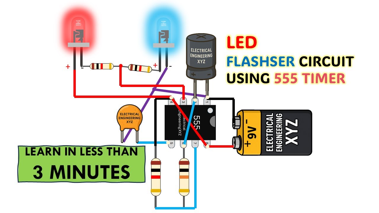 LED Flasher Circuit Project Using 555 Timer - Working, Circuit  Diagram, IC PINOUT 