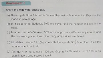 Dav Class 5 Math Unit 12 Worksheet 5 || Percentage || Word Problems || @madhubanclasses