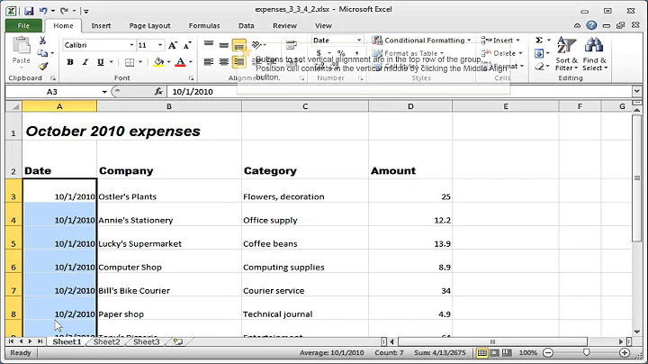 Excel Text: Horizontal and vertical alignment