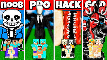 Minecraft Battle FAMILY SANS SMILE ROOM HOUSE BUILD CHALLENGE NOOB vs PRO vs HACKER vs GOD Animation