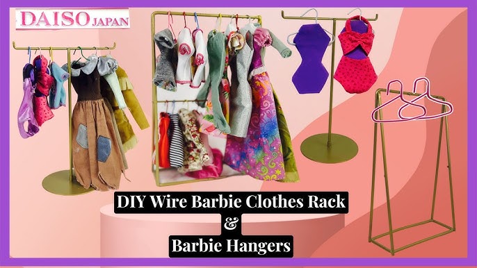 DIY Barbie or Doll Wooden Dollar Tree Clothes Rack with Hangers 