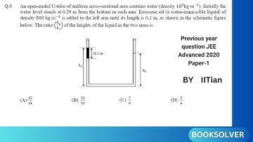 JEE ADV 2020 Q6 Paper 1 Fluid mechanics