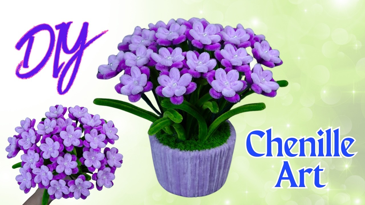 DIY Purple Hydrangea Flower Pot 🌸 | Chenille Flower Tutorial for Beginners