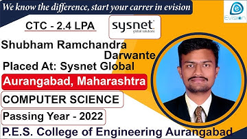 Congrats, Shubham | Selected in Sysnet Global | 2.4 LPA | COMPUTER SCIENCE, PoY 2022 | Aurangabad