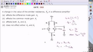 GATE 1995 ECE Effect of Re on gain of Differential Amplifier Wealth