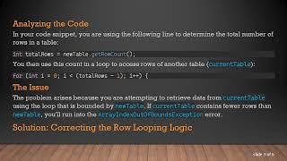 How to Resolve IndexOutOfBoundsException in JTable Loops