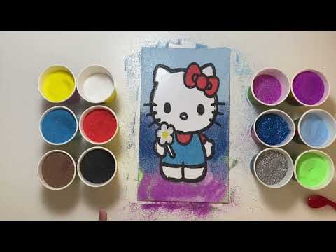 Video Сolored sand painting TÔ MÀU TRANH CÁT mèo HELLO KITTY... - youtube