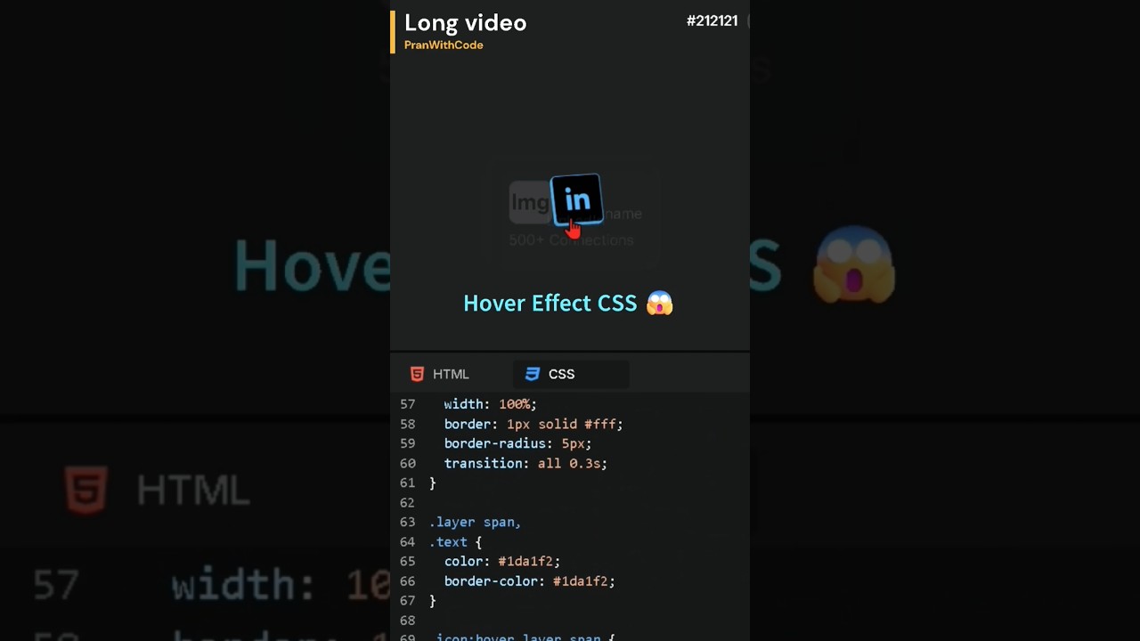 🔥 CSS Ka Jaadu Dekho! Hover Karte Hi LinkedIn Profile Popup 😱✨ #tiktokeffects