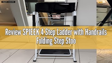 Review SPIEEK 4 Step Ladder with Handrails Folding Step Stool with Attachable Tool Bag, Non-Slip Wid