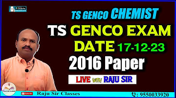 TS GENCO chemist | TS GENCO EXAM DATE.. PREVIOUS PAPER | Raju Sir Classes