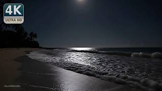 Moonlit Waves on a Silent Shore | Midnight Ocean Under the Stars (3H)