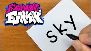 How to turn name SKY（Friday Night Funkin）into a cartoon - How to draw doodle art on paper