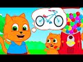 Familia de Gatos - Bicicleta Casera Dibujos Animados Para Niños