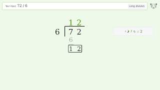 72/6 Long Division — Step-by-Step | Tiger Algebra Solver