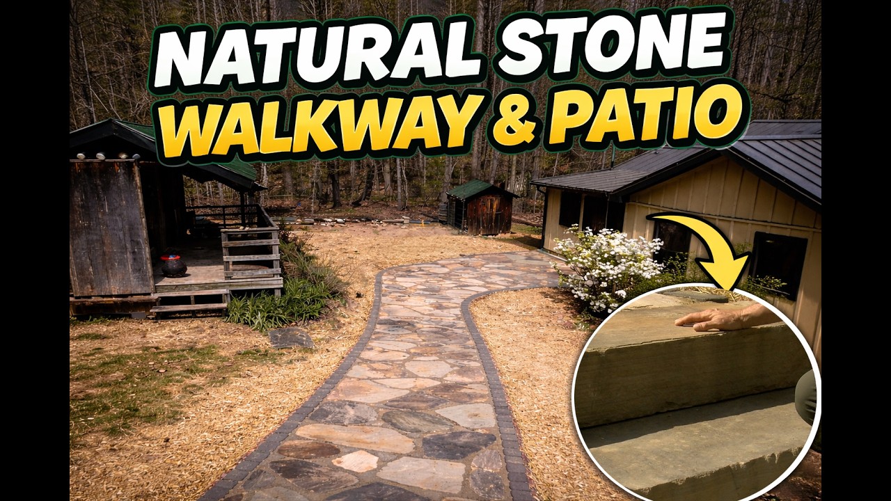 This beautiful natural stone walkway and patio on the lake turned out absolutely amazing! With vibrant earthtone colors , it is very inviting to this lake house cottage. 
#greensboro #naturalstonewalkway #naturalstonepatio