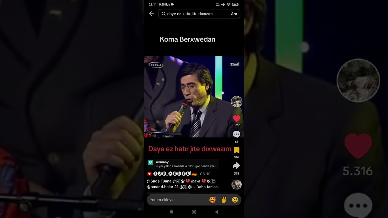 Koma Berxewdan  Seyidxan Daye Ez Xatır Jı te Dıxazım Roj tv 2009