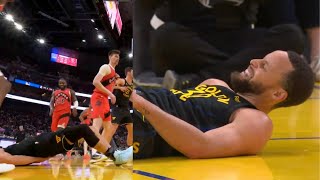 Stephen Curry goes down so HARD, GRABS BACK, IN PAIN & HEADS to the locker room | NBA