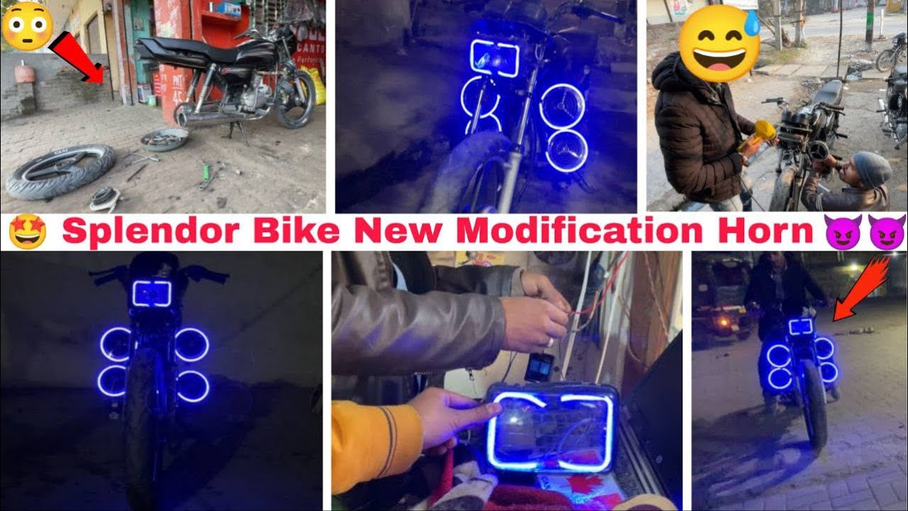 New Look😍 Splendor☠️ Bike Modification horn🔊 Neon light blue colour💙