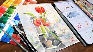 watercolor palette tulips limited loose tutorial easy tutorials frugal crafter watercolour watercolors