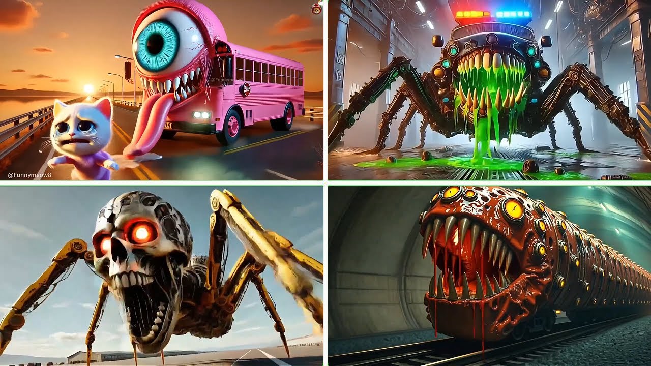 School Bus Monster VS Police Car VS Mutated Skeleton Excavator VS Train Eater