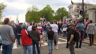 Hundreds of people rally outside State House, urge Gov. Baker to reopen Massachusetts