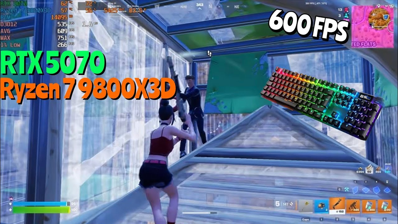 RTX 5070 + Ryzen 7 9800X3D | Fortnite CHAPTER 7 | 1080p | 600+FPS