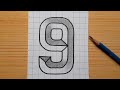 Simple 3d Drawing Number 9 / How To Draw Easy For Beginners #shorts
