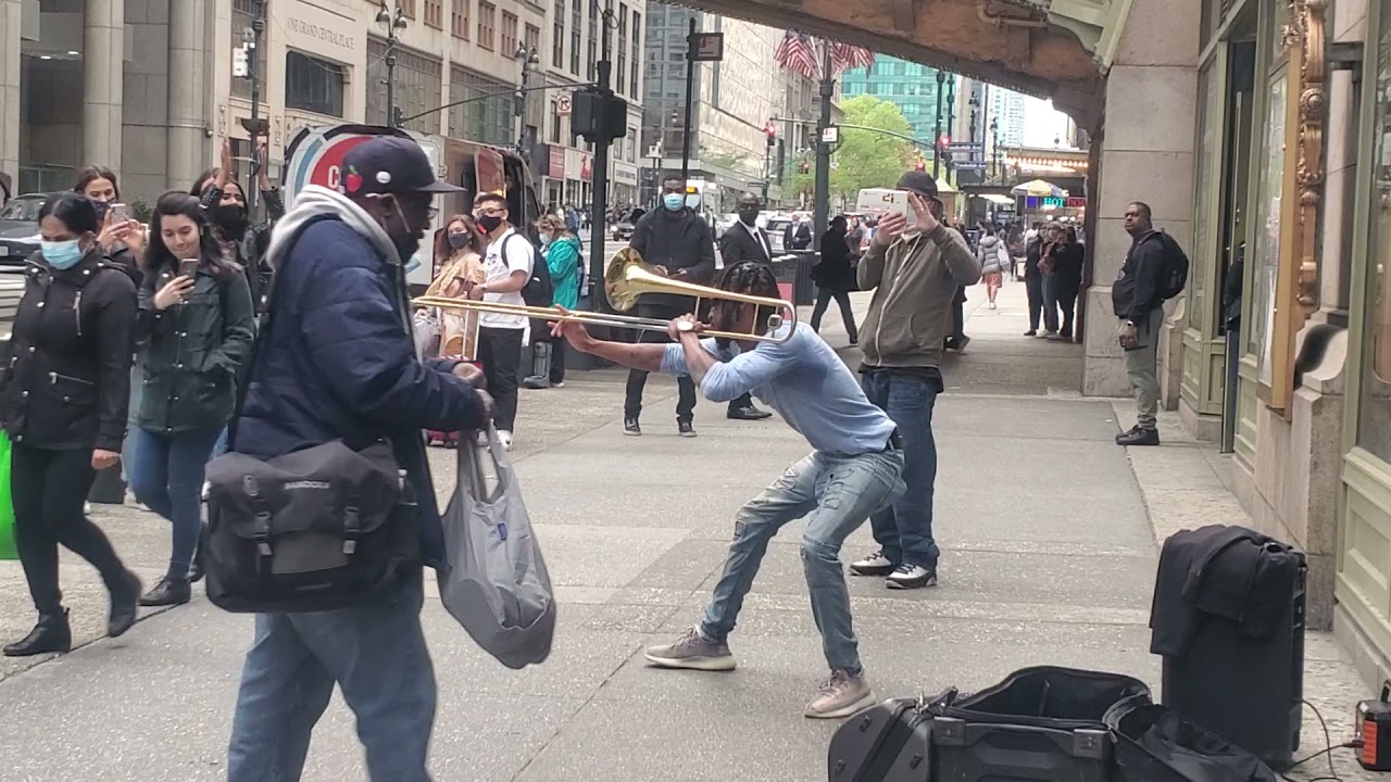 Amazing trombone player at Grand Central Station New York City NYC
