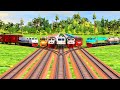 7 colorful trains crazy crossing on line same trackbumpy diamond crossing track  trainz simulator