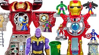 Marvel Avengers Iron Man Headquarters vs Hulkbuster Ultimate transform HQ, Thanos! #DuDuPopTOY