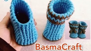 كروشيه/هاف بوت بيبي/ لكلوك/حذاء/سليبر اطفال/ crocheted baby booties easily