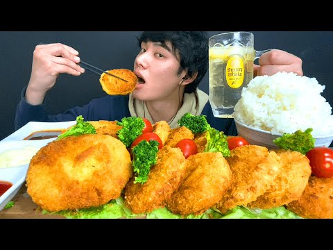 ASMRカニクリームコロッケをハイボールで流し込む音[Mukbang/Eating Sounds]モッパン