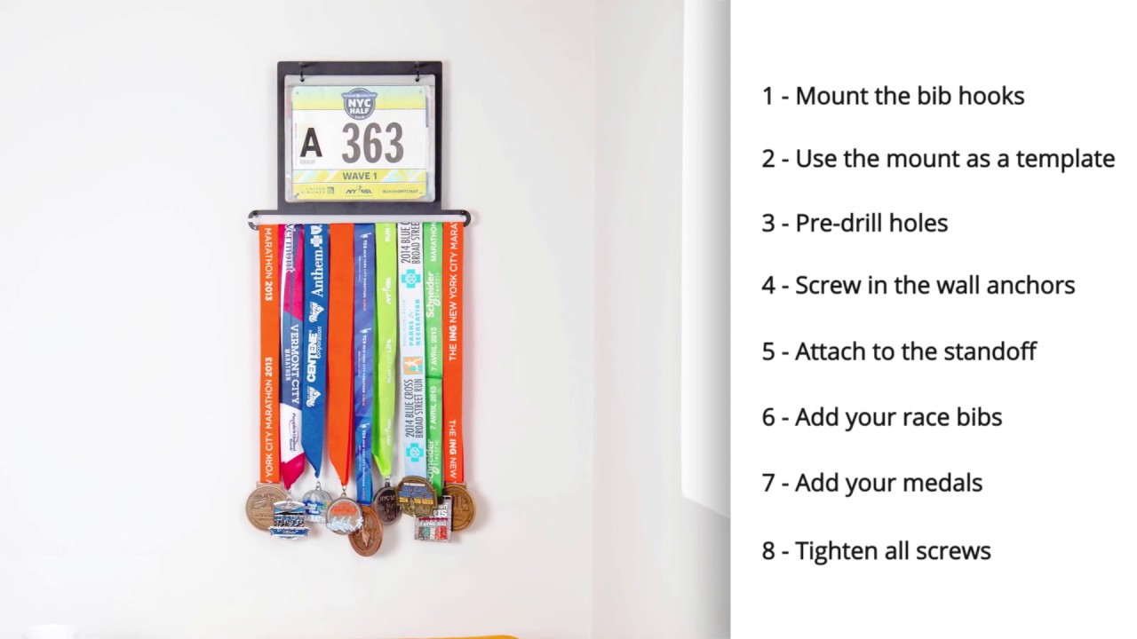 Gone for A Run BibFOLIO Plus Race Bib and Medal Display , Wall Mounted - Displays Up to 24 Medals and 100 Race Bibs