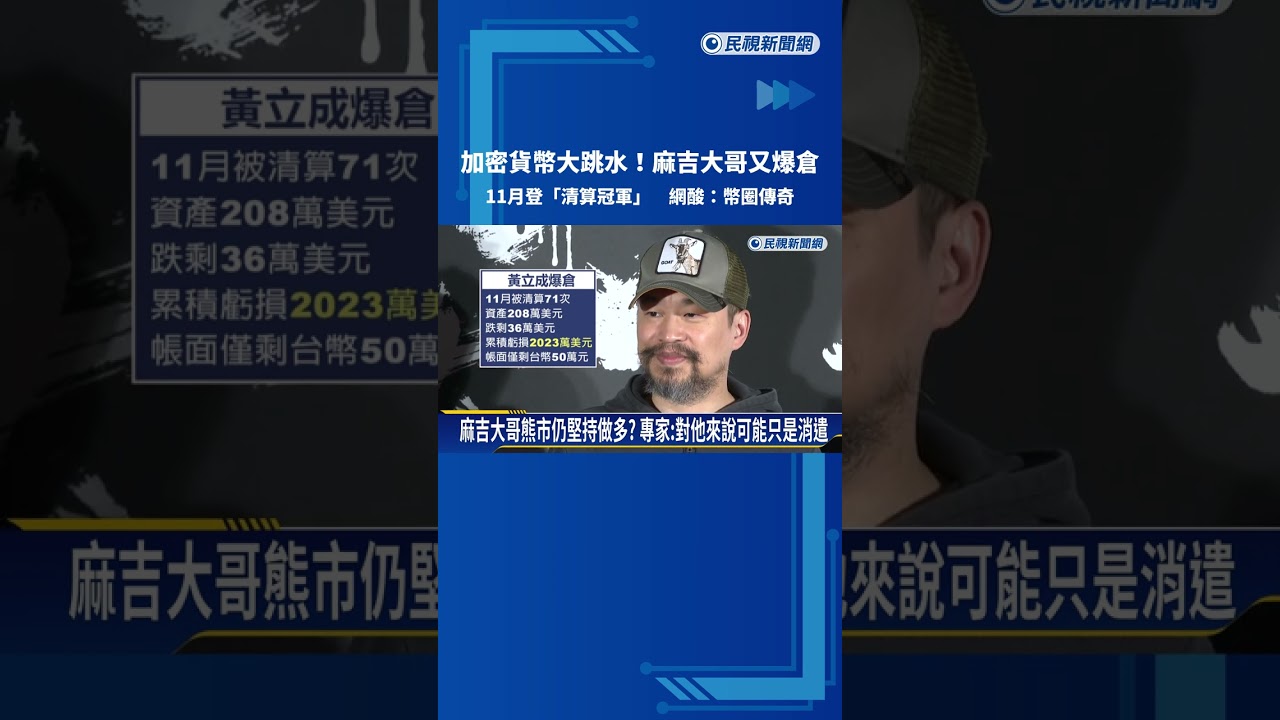 加密貨幣大跳水！ 麻吉大哥黃立成又爆倉網酸：幣圈傳奇－民視新聞- YouTube