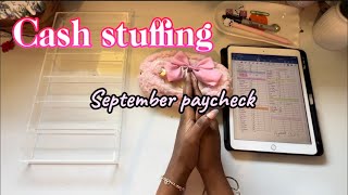 Cash stuffing September paycheck #1 into bills, sinking funds and challenges #cashenvelopemethod 