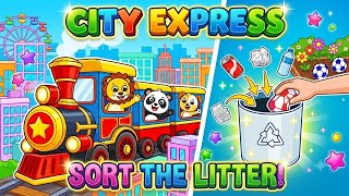 Train Videos for Kids |City Express Train 🚂 | Clean Up the City! 🚮 Fun Litter Sorting Game for Kids screenshot 1