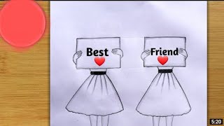 Best friend pencil sketch drawing ||step by step drawing  ||how to draw a best friend ||girl draw