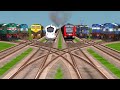 EIGHT TRAINS CROSSING AT FORKED RAILROAD TRACKS - INDIAN RAILWAYS - TRAIN TRAINS TRAINZ