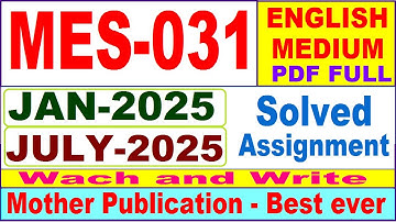 MES 031 solved assignment 2025 in English || mes 031 solved assignment 2025 || ignou mes031 2024-25